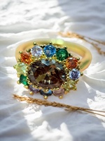 Bague de fiançailles pour femme en laiton plaqué or 18 carats, design floral, sertie à griffes tendance, avec pierres de zircone cubique colorées pour
