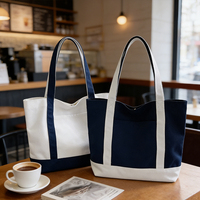 Sac fourre-tout en toile de coton de haute qualité pour femme, bleu marine et blanc, résistant aux plis, grande capacité, vinyle thermocollant