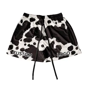 Wholesale Fashion Summer Polyester Cow Print men short Double Layer Shorts High Quality Men's Basketball gym shorts