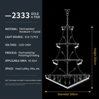 Lustre en cristal doré de style européen BGST, moderne et luxueux, grand modèle pour plafond haut, hôtel, villa, lustre à double étage
