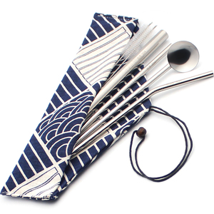 Sac en toile pour ensemble de couverts en <span class=keywords><strong>paille</strong></span>, housse Portable avec cordon de serrage, sac en coton et en acier inoxydable, Style japonais, 1 pièce - Product Image 3