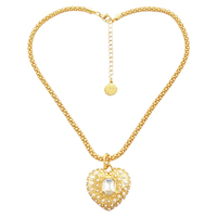 Collier avec pendentif cœur plaqué or, imitation perle et cristal, chaîne en alliage de zinc pour femme, idéal pour les soirées