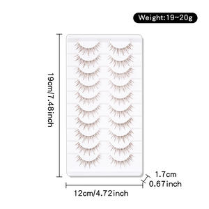 10 paires de cils réutilisables, sans cruauté, en fibres plates, style bande dessinée européenne et américaine, avec tiges en plastique transparent marron, faits à la main - Product Image 5