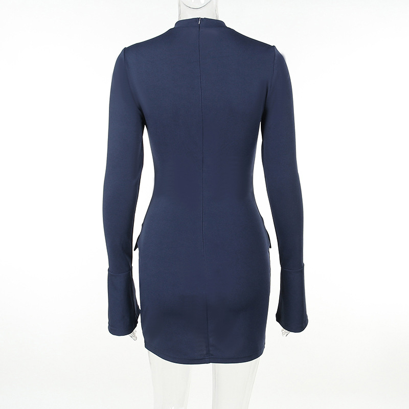 black bodycon dress with cardigan One Shoulder Long Sleeve Bodycon Mini Dress in Blue main image 0