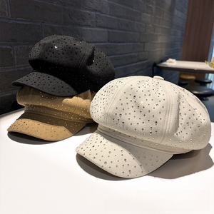 Casquette Gavroche Rétro Britannique Vintage en Laine pour Femme avec Strass, Style Béret, Protection Solaire, Chapeau de <span class=keywords><strong>Boulanger</strong></span> pour l'Extérieur - Product Image 5