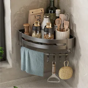 Hot Sales Grey Aluminum Storage Holder Shower Caddy Adhesive Wall Shower Shelf Organizer Rack Wall Bathroom Shelves