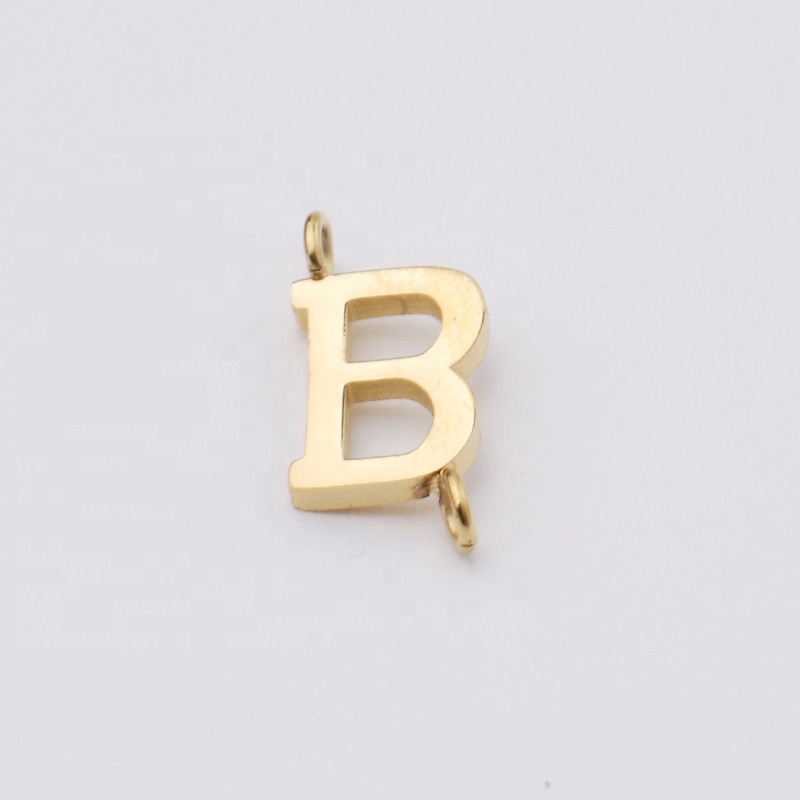 MECYLIFE Wholesale DIY Charm Pendant 18K Gold Plated Double Hole Stainless Steel Geometric Letter Charm Initial Charm