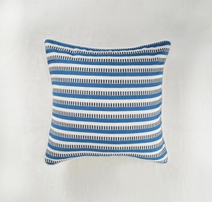 Striped Square <b>Cushion</b> Cover Blue <b>White</b> Cotton Printed Home Decor Washable - Product Image 1
