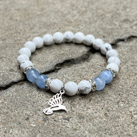 8mm Naturel Blanc Howlite Agates Bracelet Femmes En Acier Inoxydable Creux Oiseau Pendentif Bracelet Paix Colombe Cadeau