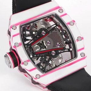 Montre automatique de luxe pour homme, cadeau de Noël, boîtier blanc dégradé rose, mouvement mécanique creux, bracelet en nylon, montre sport - Product Image 4