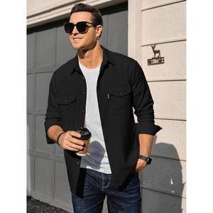 Camisas de manga larga a rayas informales para hombre de Comdecevis, diseño ODM con bolsillos con solapa ligeros y sin arrugas con botones - Product Image 1