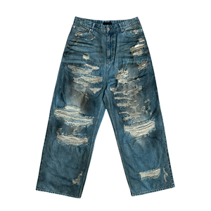 Pantalon en <span class=keywords><strong>jean</strong></span> YUCE personnalisé, style vintage, <span class=keywords><strong>délavé</strong></span>, déchiré, coupe large, pour homme, tendance, baggy - Product Image 2