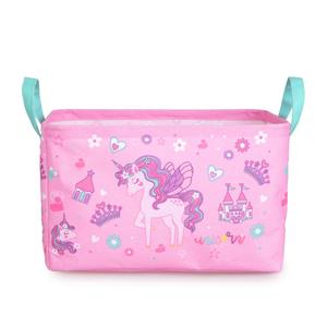 Cesta <span class=keywords><strong>de</strong></span> Almacenamiento <span class=keywords><strong>de</strong></span> Algodón y Lino Rosa con Estampado <span class=keywords><strong>de</strong></span> Unicornio para Habitación <span class=keywords><strong>de</strong></span> <span class=keywords><strong>Niñas</strong></span>, Rectangular, Plegable, con Asas Azules, Regalo para Baby Shower - Product Image 1