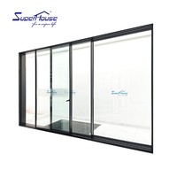 Porte coulissante en aluminium à cadre fin noir, double vitrage, système de porte coulissante à cadre étroit pour villa, appartement, hôtel, bureau