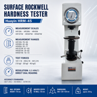 Huayin HRM-45 Manual Superficial Rockwell Hardness Tester with Metal Construction and 1 Year Warranty