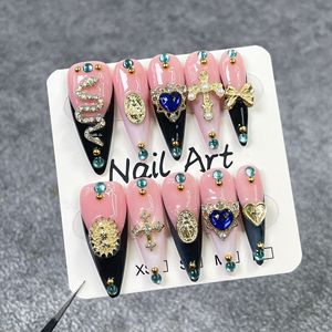 TSZS 10 faux ongles stiletto à presser, <span class=keywords><strong>bleu</strong></span> foncé effet œil de chat Y2K, avec design 3D, artificiels, détachables, à couverture complète - Product Image 6