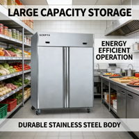 Réfrigérateur-congélateur vertical à 2 portes en acier inoxydable, capacité de 1340 L, 8 étagères, 220 V, 50 Hz, prise standard européenne