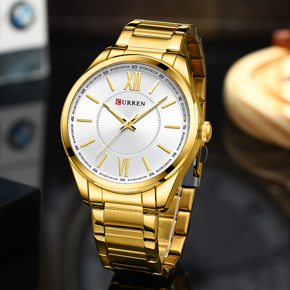 CURREN 8423 Simple Business Quartz Watches Gold Colour Classic Stainless Steel Wristwatches with Luminous Hands Male Clock