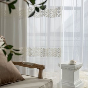 Cortinas de gasa bordadas de 100 cm x 270 cm translúcidas para sala de estar, dormitorio, balcón - Product Image 2