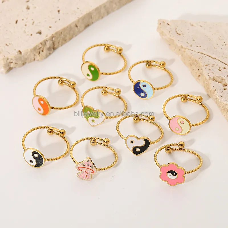 Instagram Net Promi neue beliebte Ring Edelstahl Metall verstellbare bunte Ring Tai Chi Pilz Blumen ring