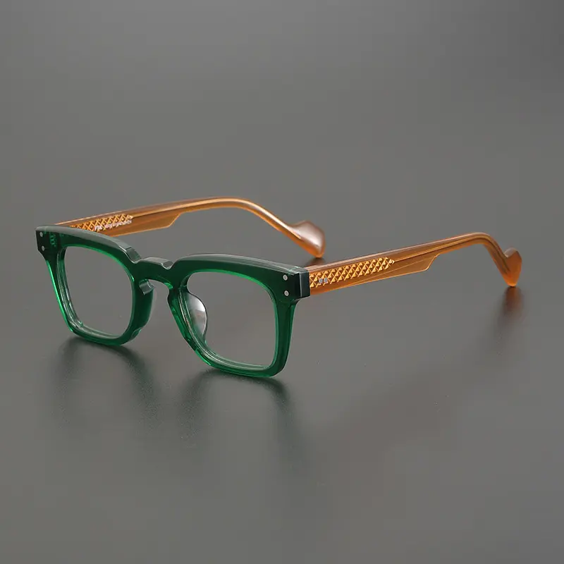 إطارات نظارات مربعة الشكل 2023 تصميم متناقض للألوان إطار زجاج رمادي وأخضر للفن ريترو نمط ريترو مربع من مادة الاكسيتات
