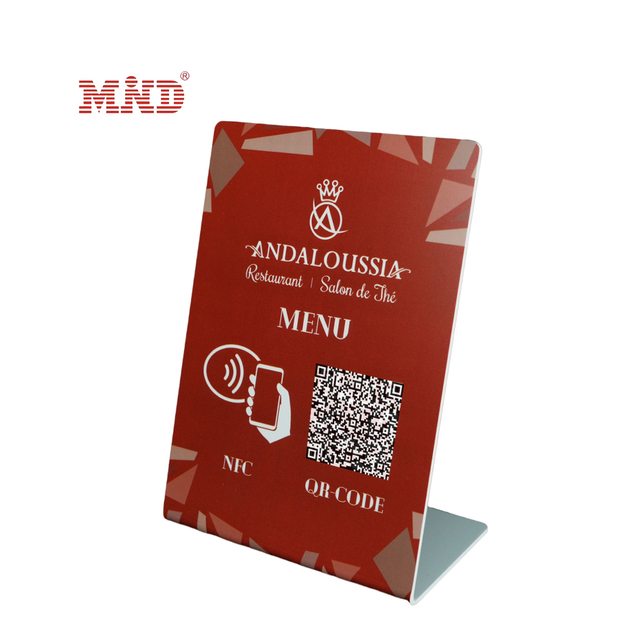 Restaurant Table NFC Acrylic Stand with Menu Display and Programmable QR Code Slot