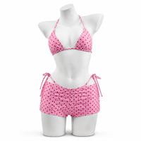 Traje de Baño Ecológico Personalizado con Diseño de Puntos, Bikini de 3 Piezas con Lazos Laterales Triangulares y Pantalones Cortos Fruncidos