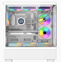 SNOWMAN CS087 Tempered Glass ATX Black & White Computer Case & Mid Tower PC Case With 9 Fans