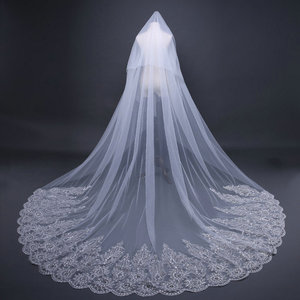 Qushine-velo de novia de cola europea y americana, accesorios exquisitos de encaje de lentejuelas y diamantes, gran oferta - Product Image 3
