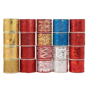 Customized 2.5 Inch Solid <strong>Burlap</strong> Wired <strong>Ribbons</strong> 100% Polyester Silver Glitter Red Foil Satin for Crafts Wreath Decoration - Product Image 4