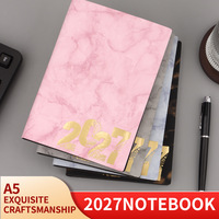 Agenda 2027, carnet de notes, couverture en marbre blanc, estampage à chaud en or, couverture souple, hebdomadaire, mensuel, A5, journal, agenda