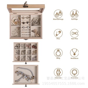 Boîte à bijoux/boîte de rangement à trois niveaux, en bois avec couvercle transparent, idéale pour organiser bracelets, broches, montres. - Product Image 3