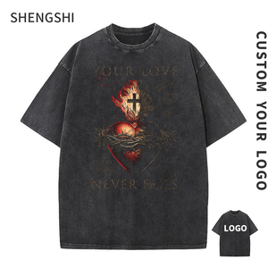SHENGSHI T-shirt homme coton 320g Pigment Wash rétro régulier col rond Gym sans rétrécissement avec impression personnalisée en vrac T-shirt en cours d'exécution pour adultes - Product Image 1