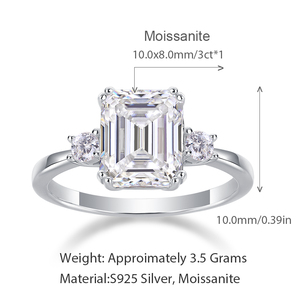 Pass Diamond Test <strong>Ring</strong> 18K White Gold Plated 925 <strong>Silver</strong> VVS Moissanite <strong>Ring</strong> <strong>Emerald</strong> Cut 4Carat Diamond Three Stone Wedding <strong>Ring</strong> - Product Image 5