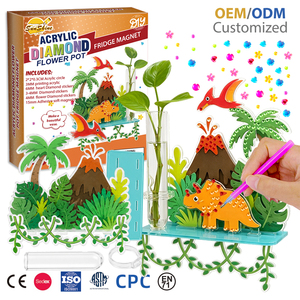 Kit de imanes de nevera DIY de acrílico con diseño de flor, dinosaurio, volcán y jungla, con bolígrafo de diamantes para decoración de nevera de cocina para niños - Product Image 1
