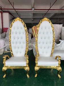 Chaises de trône royales de mariage à dossier haut avec garniture argentée bon marché à vendre - Product Image 3