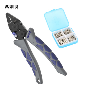 Alicates de crimpado Booms Fishing CP4 de acero con alto contenido de carbono, agarre ergonómico, palanca que ahorra esfuerzo, color azul, incluye tubo a juego - Product Image 1