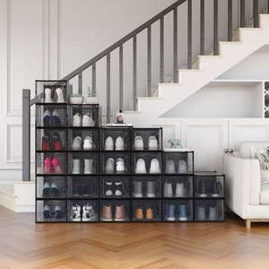 12 Pack Shoe Organizer Boxes, Black <strong>Plastic</strong> Stackable Shoe <strong>Storage</strong> <strong>Bins</strong> for Closet Stackable Shoe Box - Product Image 2