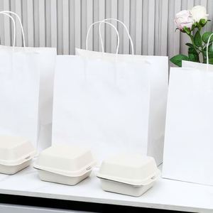 Sacs en papier kraft brun et blanc recyclés pour l'emballage alimentaire, avec impression de logo personnalisé - Product Image 4