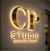 Enseigne lumineuse 3D en acier inoxydable doré, logo personnalisé, lettres métalliques éclairées par LED, enseigne murale intérieure pour studio, salon de beauté