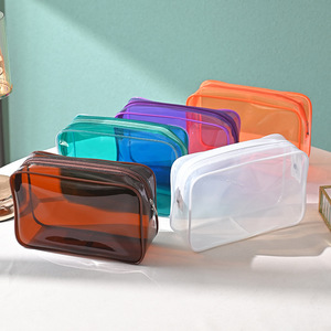 Borsa da viaggio portatile impermeabile <span class=keywords><strong>trasparente</strong></span> per cosmetici e articoli da toeletta con logo personalizzato, cerniera di sicurezza, borsa per il trucco in PVC <span class=keywords><strong>trasparente</strong></span> colorata. - Product Image 1