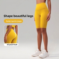 Celana Yoga Solid Five-Point NS Bare-Feel Wanita, Celana Pendek Yoga Fitness Bersepeda High-Waist Seamless Pengangkat Bokong untuk Musim Panas