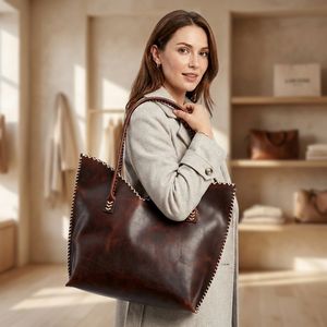 B.S INTERNATIONAL Dernière Tendance Sac à Main Vintage en Cuir Véritable pour Filles, Imperméable, avec Fermeture Éclair, Grande Capacité, Bandoulière Légère - Product Image 1