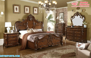 Juego de muebles de dormitorio tallados pesados europeos, muebles de dormitorio de madera de teca de estilo lujoso, juego de dormitorio antiguo con acabado dorado moderno - Product Image 2