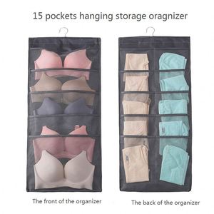 Dual-Sided <b>Wall</b> Shelf Hanging Closet Organizer Fabric Mesh Pockets Hanging <b>Storage</b> Bag for Bra Socks Underwear and Cloths - Product Image 2