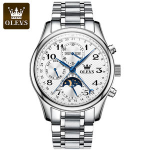 OLEVS-<span class=keywords><strong>Montre</strong></span> mécanique pour homme en acier inoxydable, mouvement automatique, phase de lune, nouveau cadran en cuir tendance, 6667 - Product Image 2