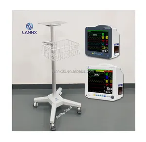 LANNX移动高度可调医院医疗生命体征监护仪手推车，带篮式患者监护仪滚动支架