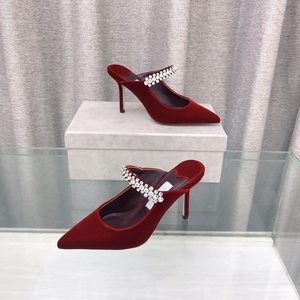 Zapatos de Diseñador con Decoraciones de Pedrería en Terciopelo, Estilo Retro con Tacones Finos, Tendencia de Moda de Verano, Calzado de Noche para Mujer - Product Image 1