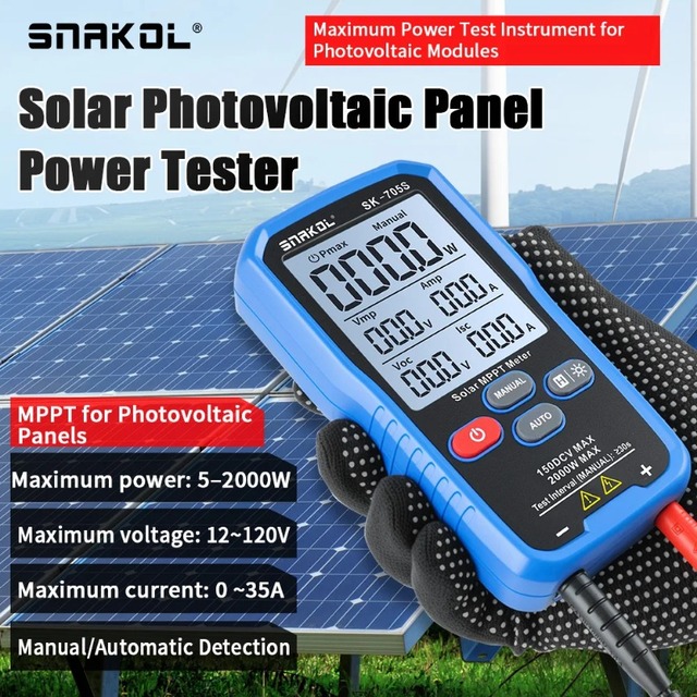 1pc new SNAKOL SK-705S 2000W Solar Panel Tester MPPT Meter Open Circuit Voltage & Short Circuit Current