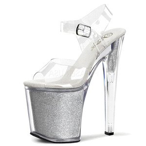 Sandalias de Tacón Súper Alto de Cristal Plateado Brillante para Pole Dance y Striptease, 20 cm, Sandalias Sexys de Reina, Zapatos de Novia, Zapatos para Exhibición de Autos - Product Image 2